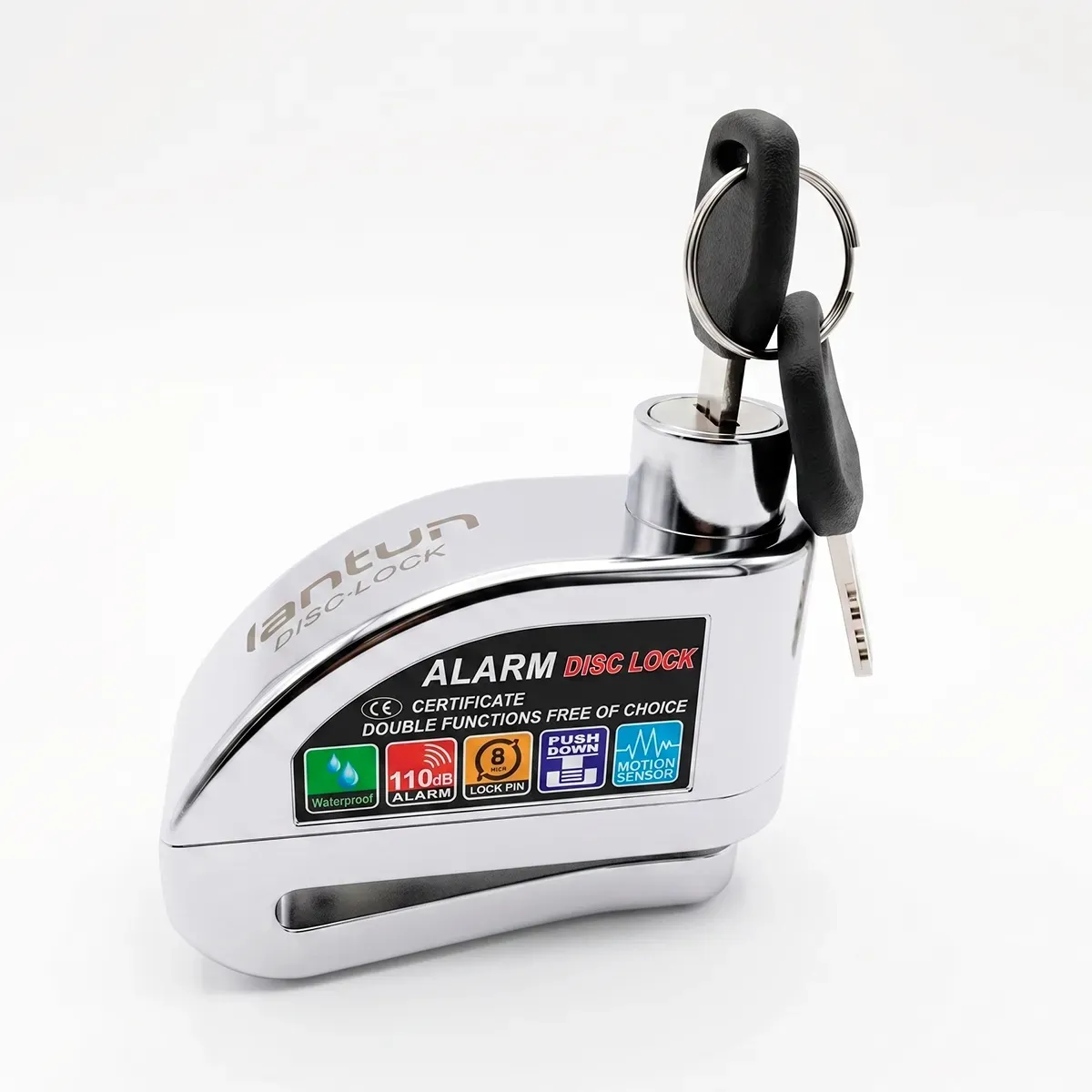 CANDADO DE DISCO CON ALARMA PARA MOTO PLATEADO - 1