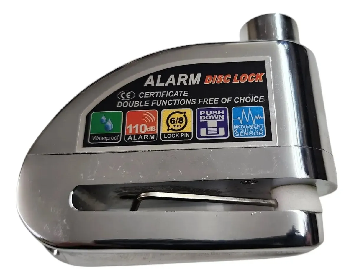 CANDADO DE DISCO CON ALARMA PARA MOTO PLATEADO - 2