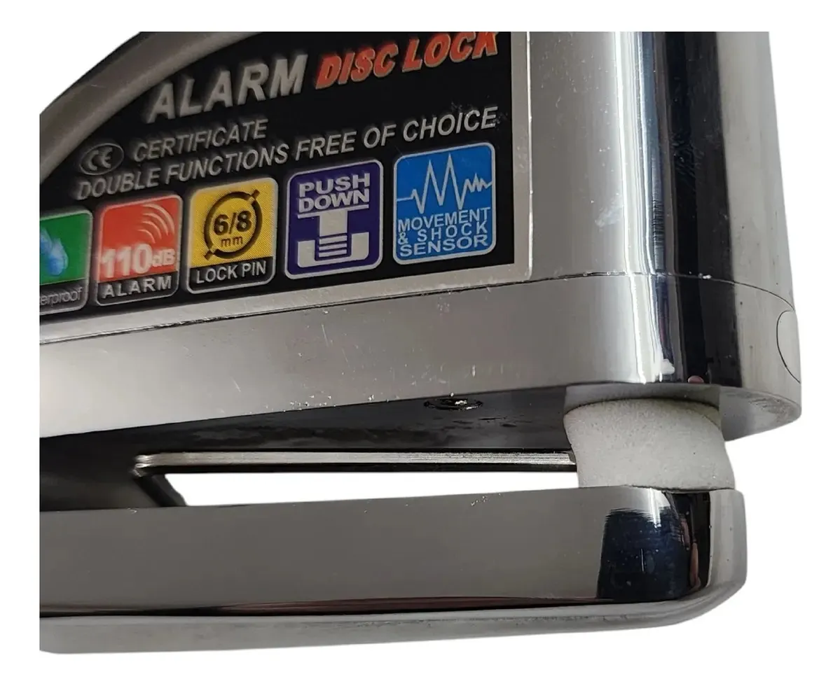 CANDADO DE DISCO CON ALARMA PARA MOTO PLATEADO - 3