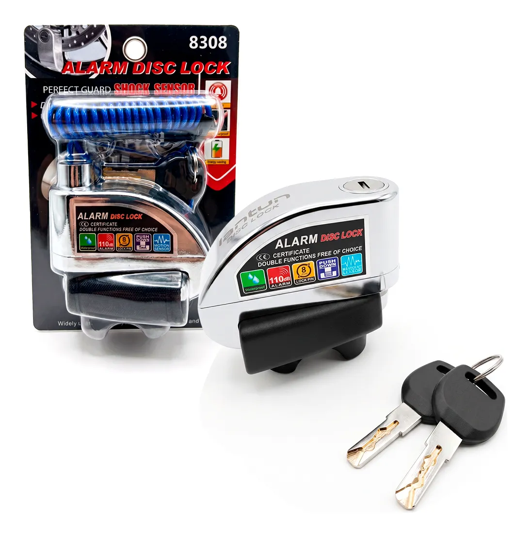 CANDADO DE DISCO CON ALARMA PARA MOTO PLATEADO - 4