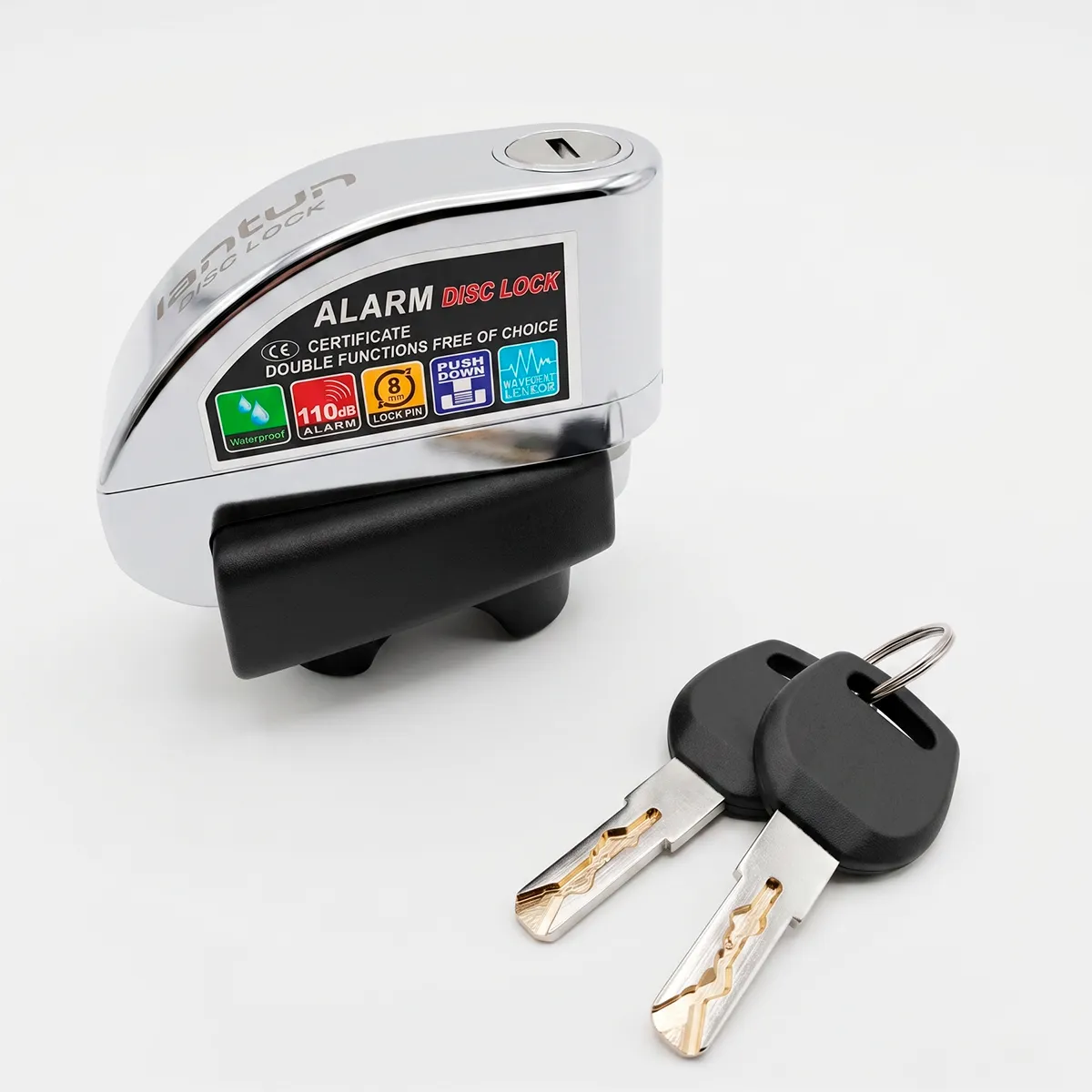 CANDADO DE DISCO CON ALARMA PARA MOTO PLATEADO - 5
