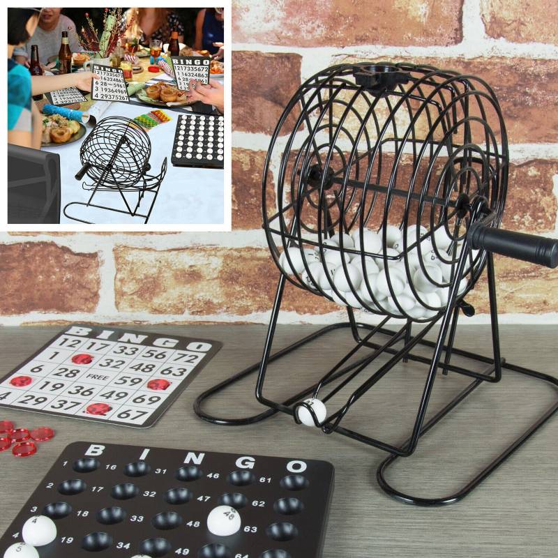 SET DE BINGO BOLILLERO DE METAL CARTILLAS FICHAS - 6