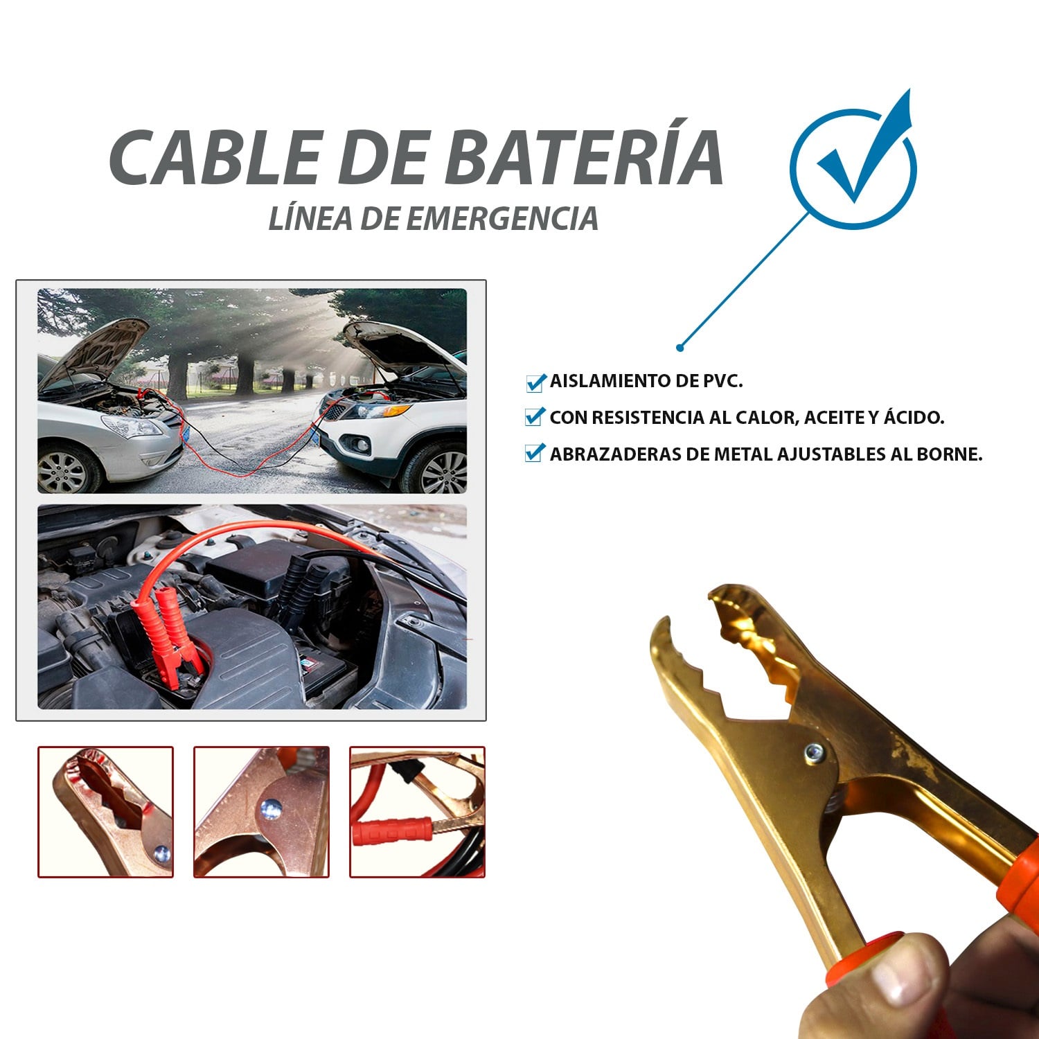 CABLE PASACORRIENTE 1000 AMP 2 METROS AUTO PINZA COCODRILO - 4