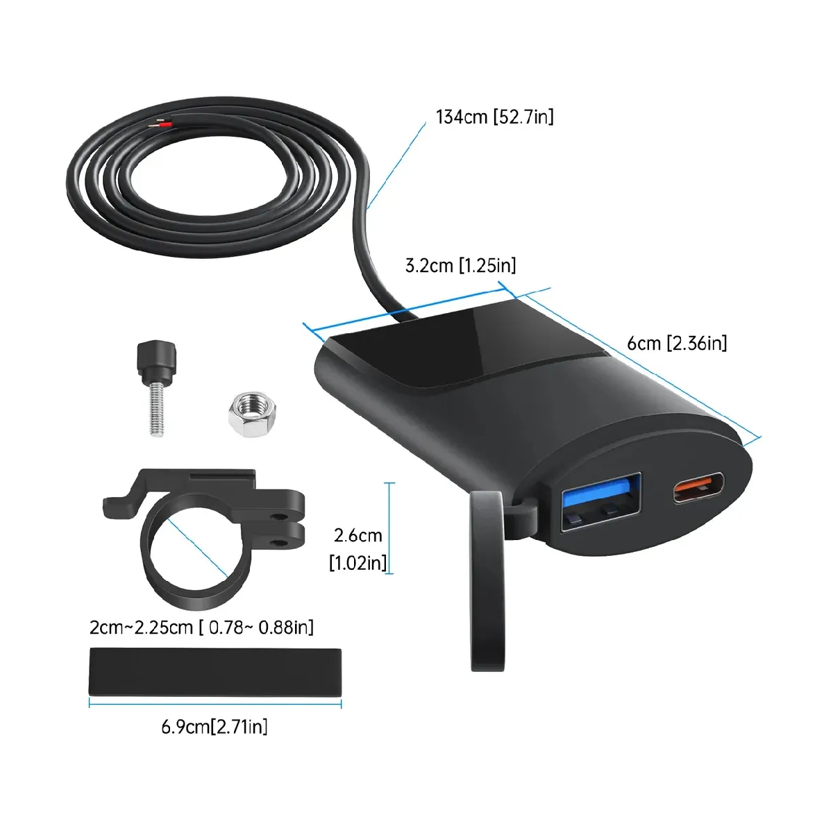 CARGADOR PARA MOTO TIPO C Y USB - 30WPD DE TIMON - 2