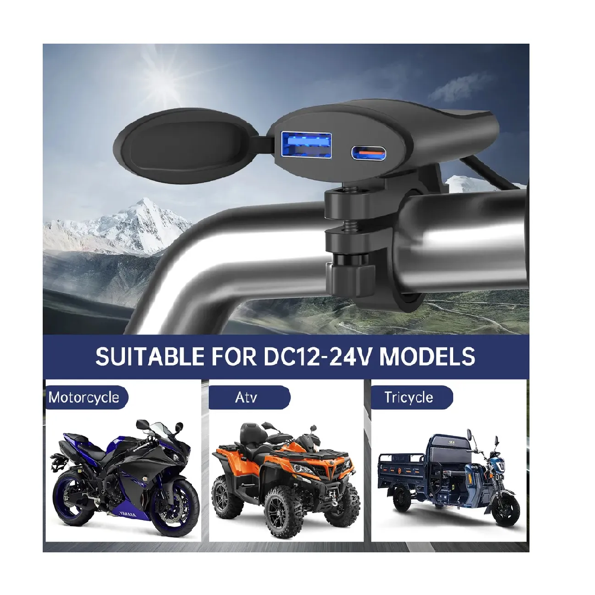 CARGADOR PARA MOTO TIPO C Y USB - 30WPD DE TIMON - 4