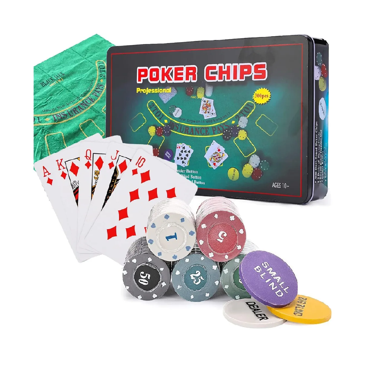 SET DE POKER 300 FICHAS + CARTAS + PAÑO + CAJA DE METAL - 4