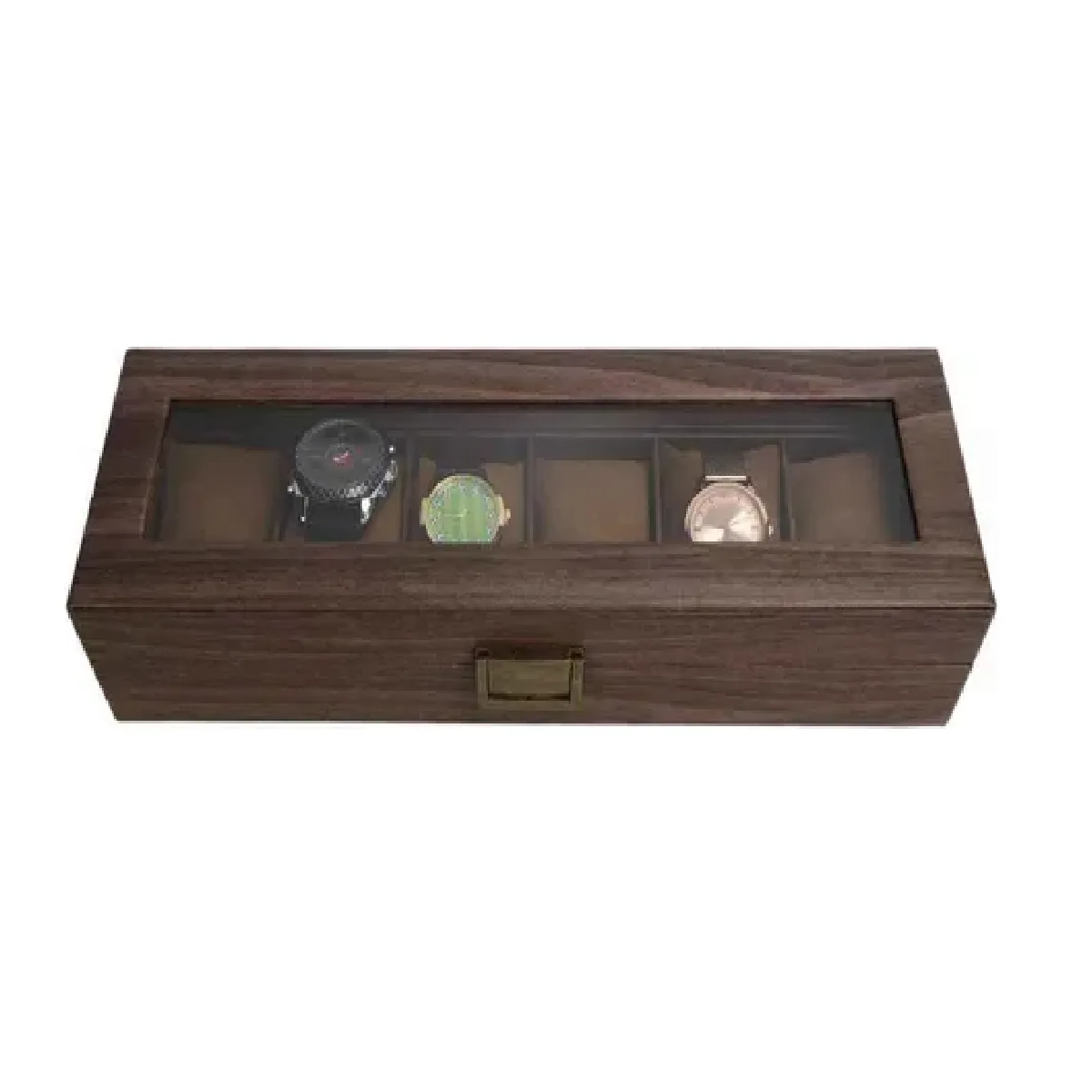 CAJA PORTA RELOJES DE LUJO ELEGANTE 6 COMPARTIMIENTOS MARRON - 1