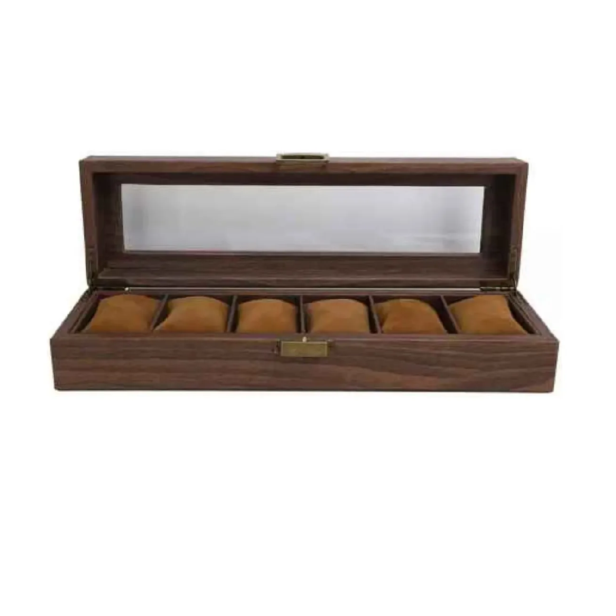 CAJA PORTA RELOJES DE LUJO ELEGANTE 6 COMPARTIMIENTOS MARRON - 2