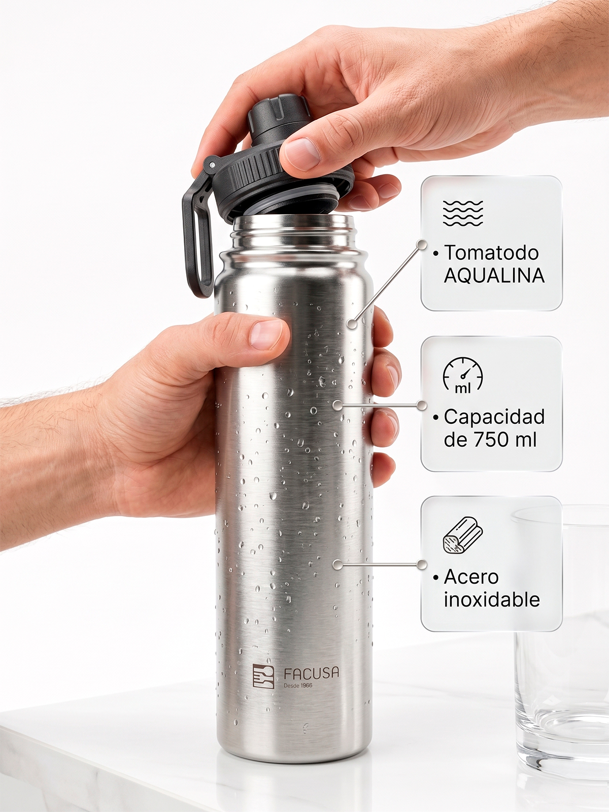TOMATODO FACUSA DE 0,75 ML RESISTENTE 2 CAPAS DE ACERO COLOR - 9