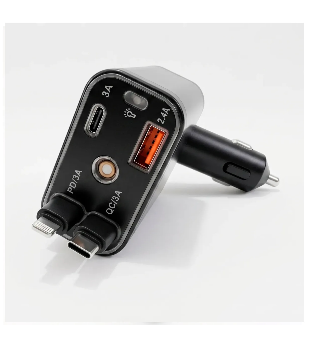 CARGADORES PARA AUTO 120W RÁPIDO CABLE RETRÁCTIL PLATEADO - 2
