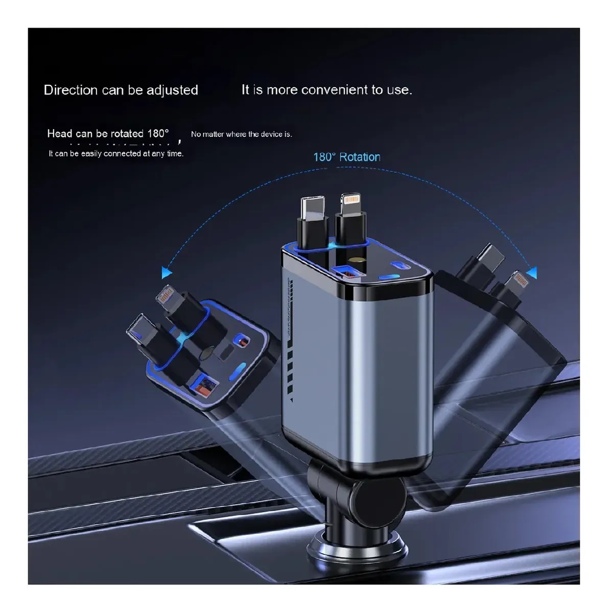 CARGADORES PARA AUTO 120W RÁPIDO CABLE RETRÁCTIL PLATEADO - 3