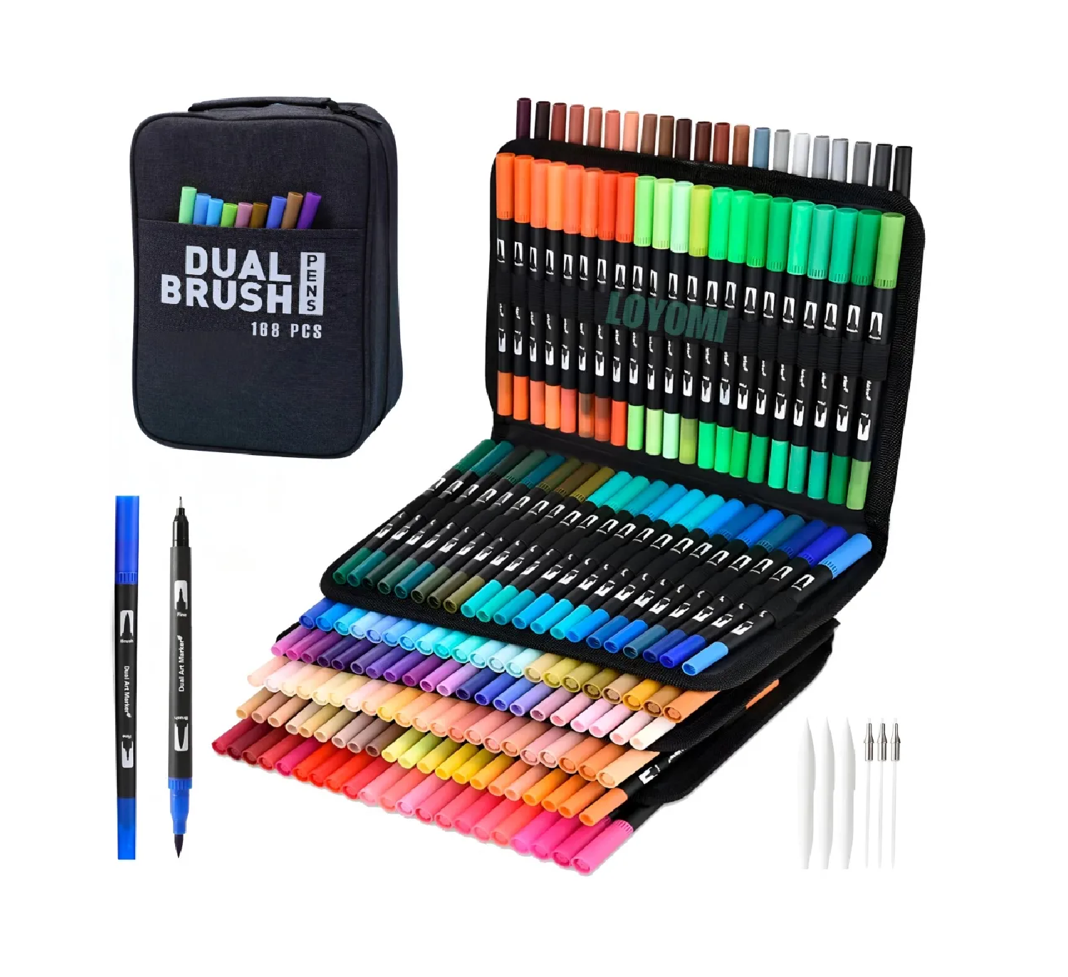 MARCADORES 168 COLORES PLUMONES DOBLE PUNTA FINA DUAL BRUSH - 1