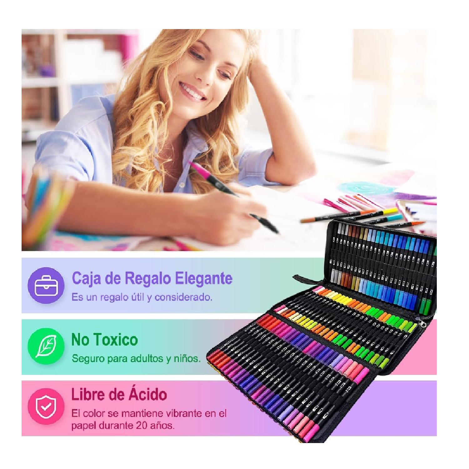 PLUMONES DUAL BRUSH PROFESIONAL 100 COLORES EN CARTUCHERA - 3