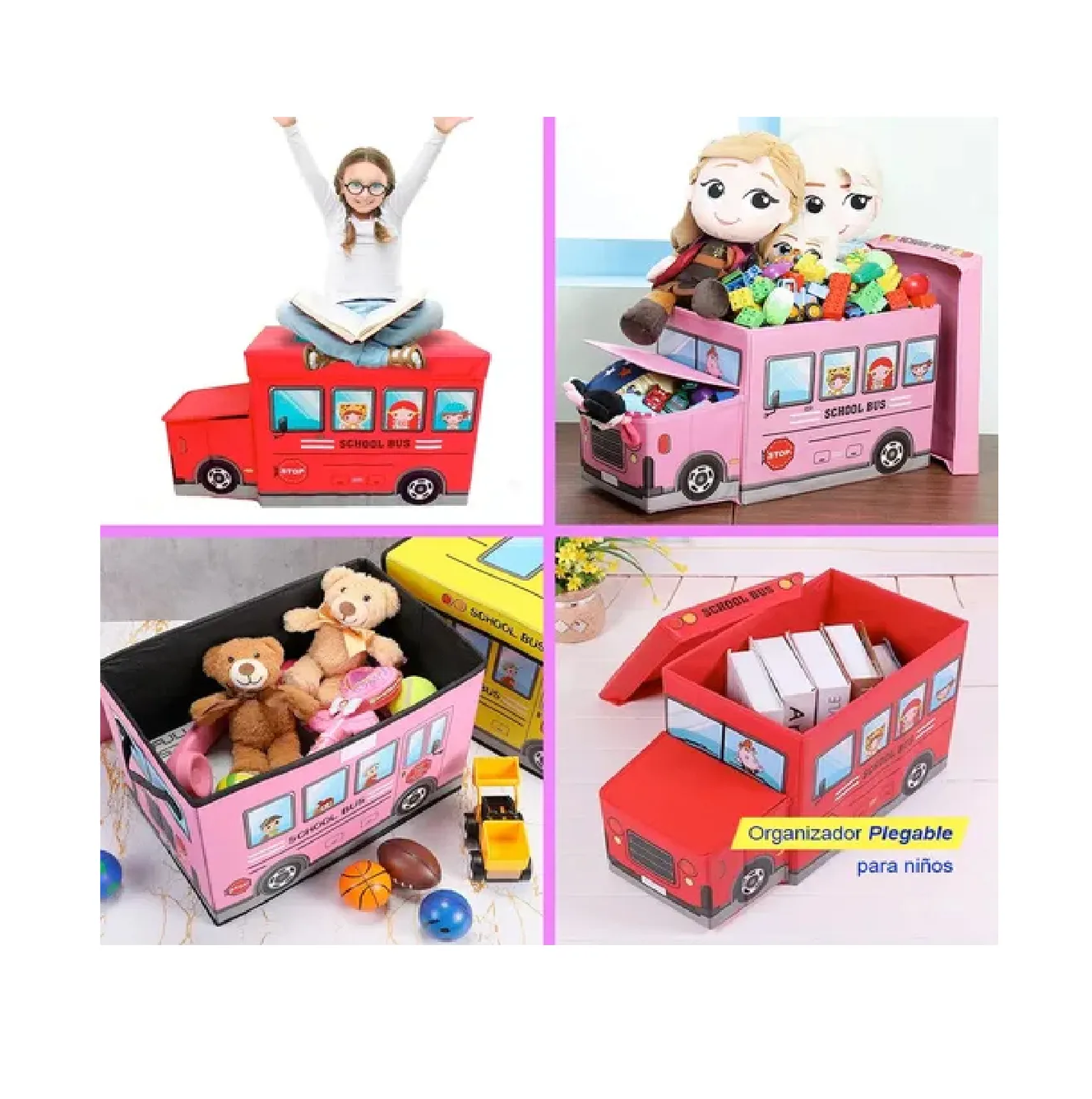 CAJA ORGANIZADORA AUTOBÚS HANNZO PARA JUGUETES 55X32 CM - 2