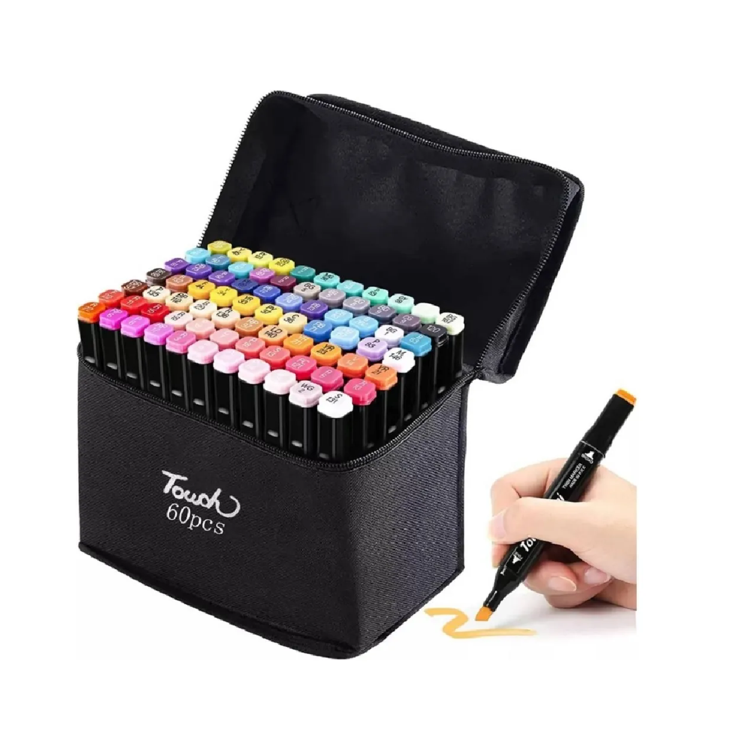 SET DE 60 PLUMONES DOBLE PUNTA CON ESTUCHE MARCADORES NIÑOS - 1
