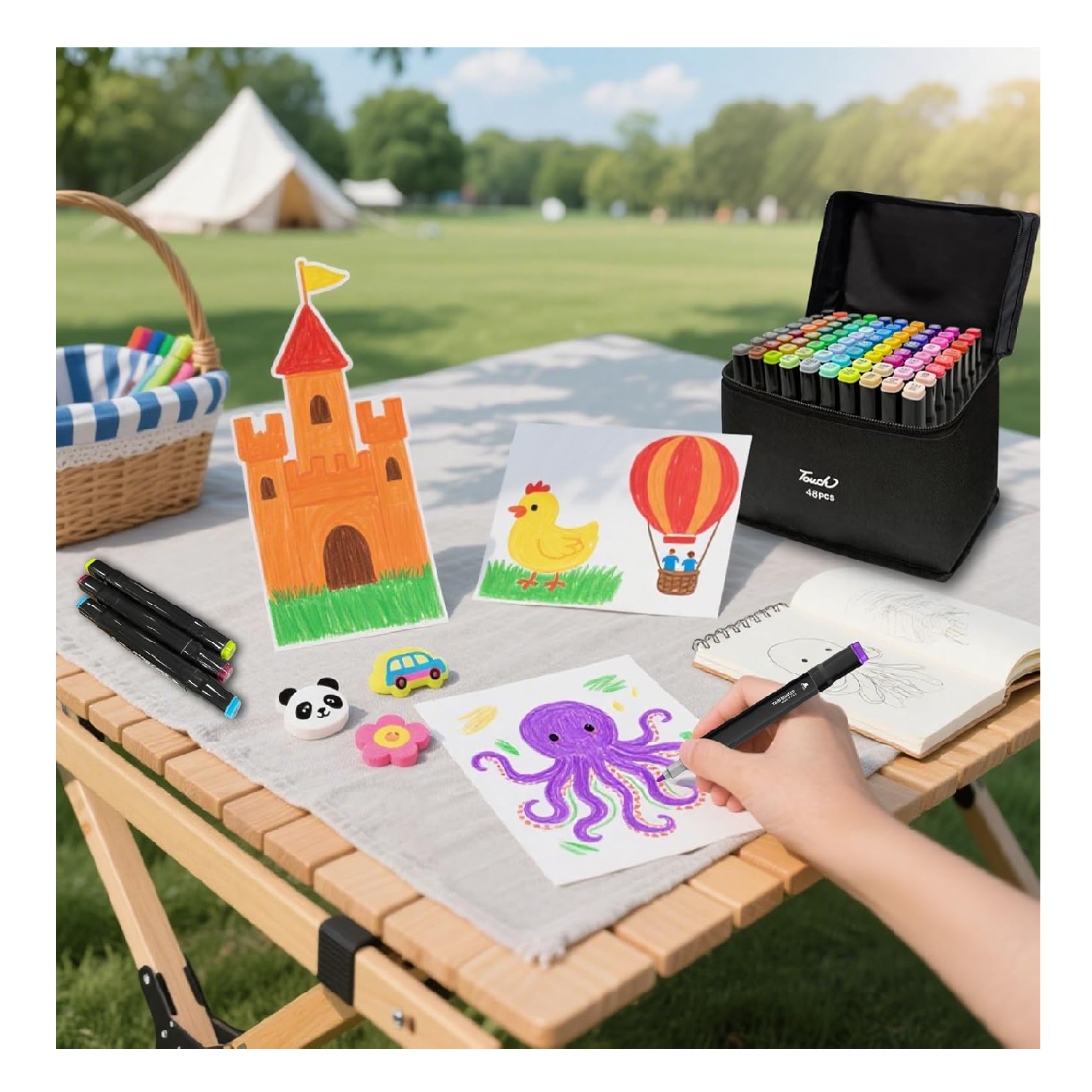 SET DE 60 PLUMONES DOBLE PUNTA CON ESTUCHE MARCADORES NIÑOS - 4