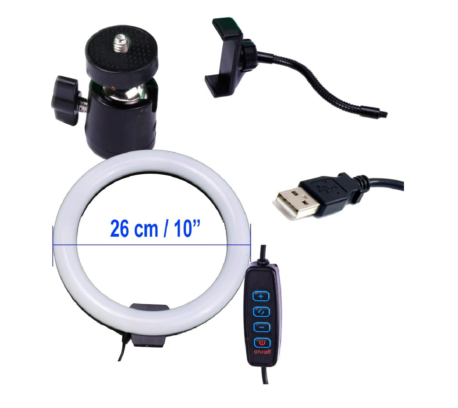 ARO LUZ LED DISPARO NEGRO USB 26CM PARA TIKTOK - 3
