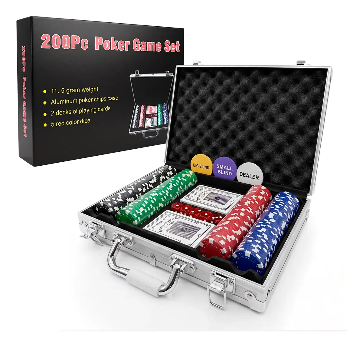 JUEGO DE PÓKER DE 200 FICHAS EN MALETÍN METALICO - 1