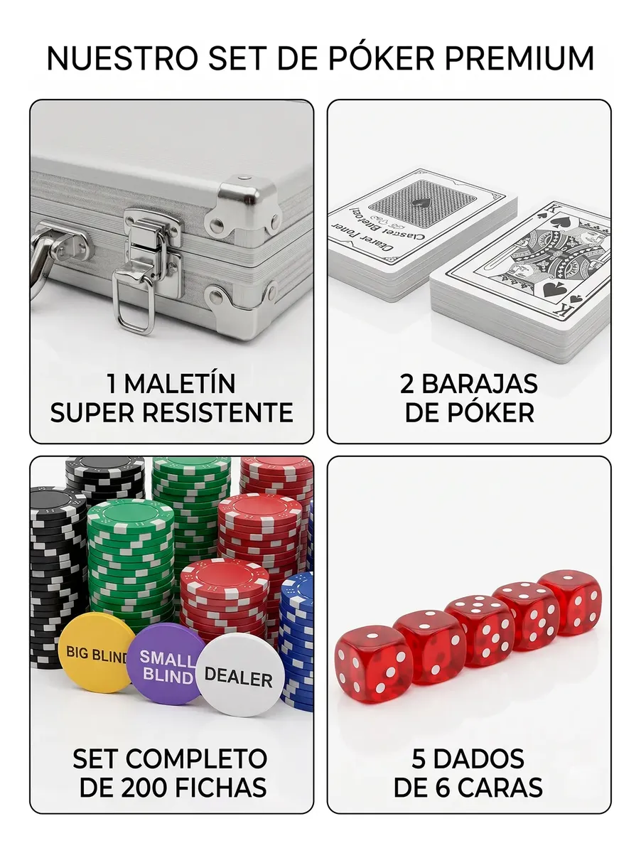 JUEGO DE PÓKER DE 200 FICHAS EN MALETÍN METALICO - 4