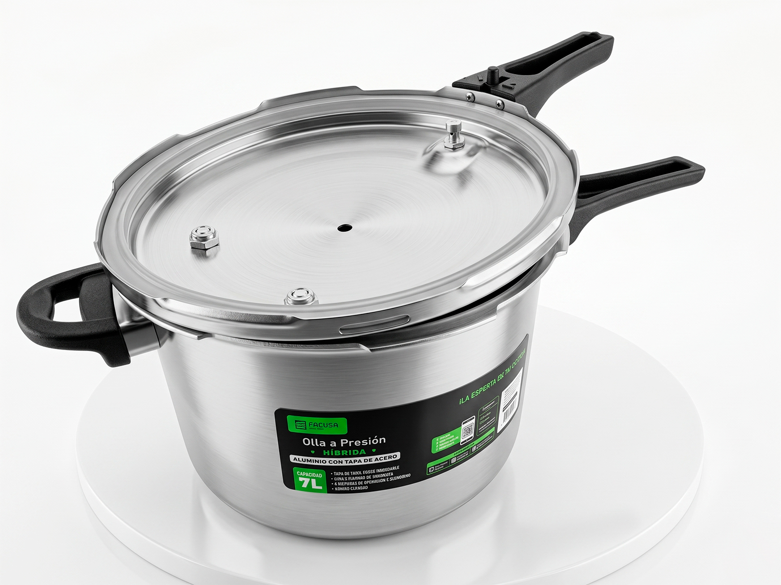 OLLA A PRESIÓN HÍBRIDA FACUSA 7L ALUMINIO Y ACERO - 2