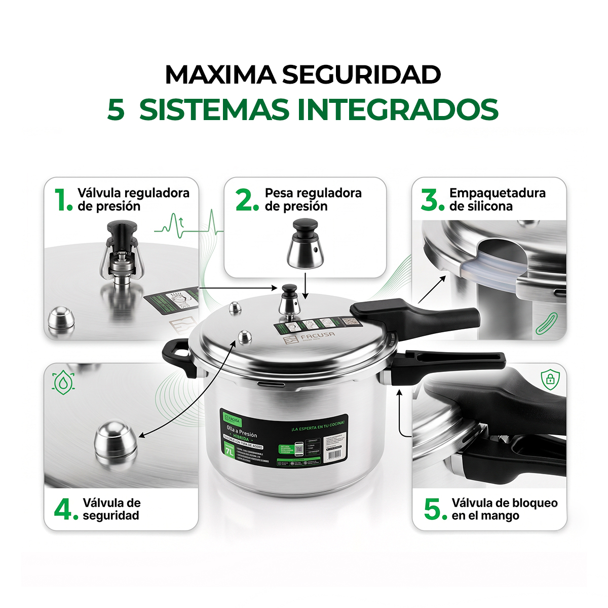 OLLA A PRESIÓN HÍBRIDA FACUSA 7L ALUMINIO Y ACERO - 5