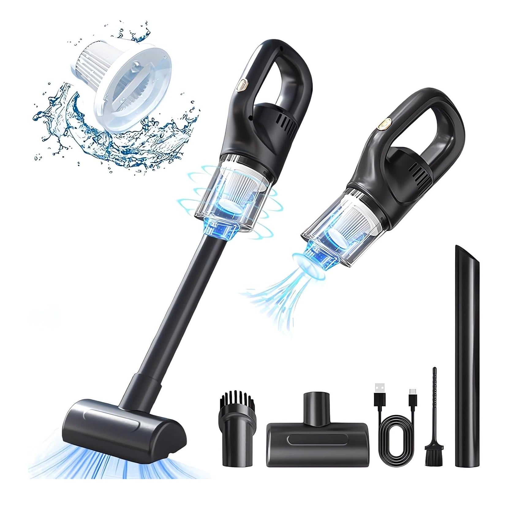 ASPIRADOR PORTÁTIL INALÁMBRICO PARA COCHE Y HOGAR NEGRO - 1
