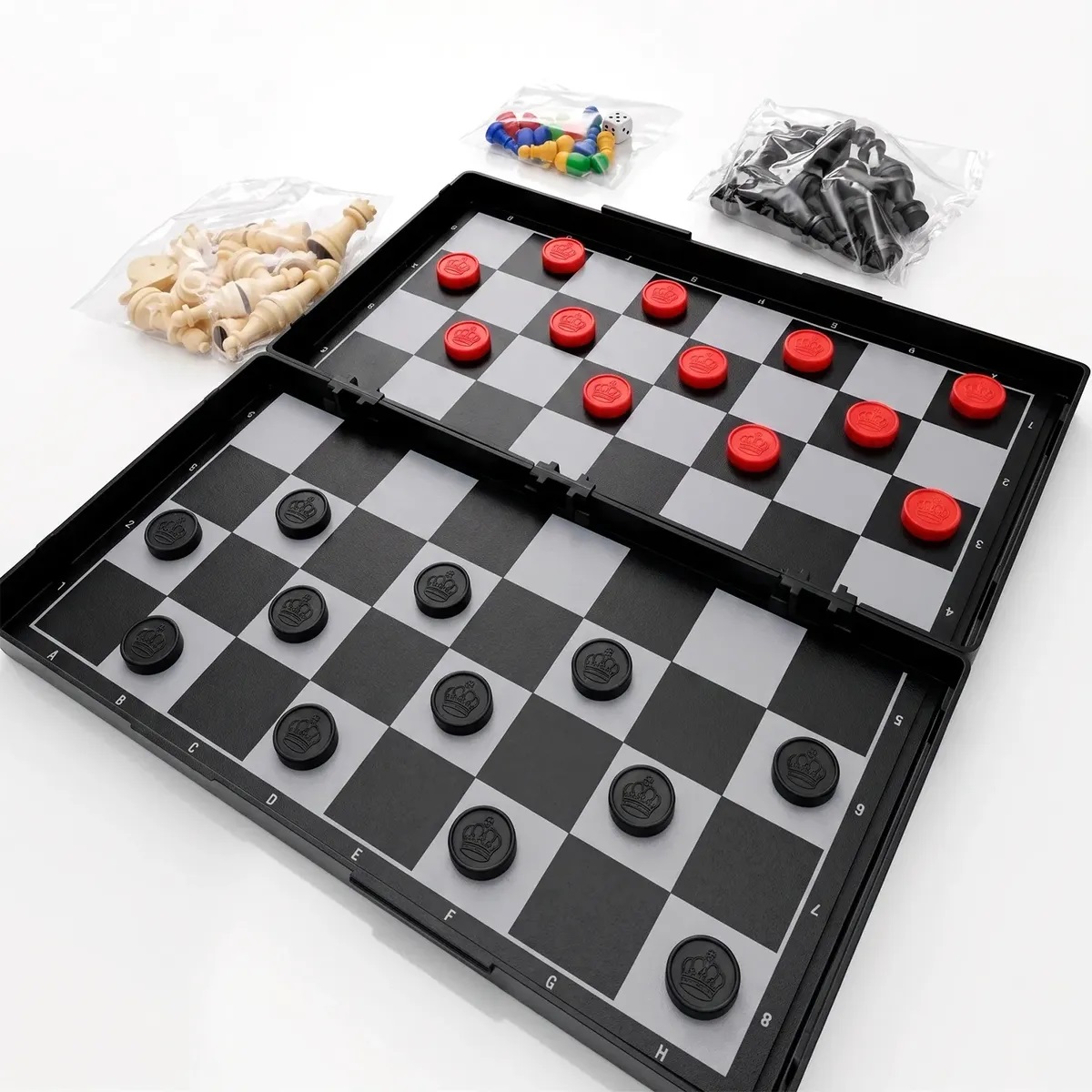 AJEDREZ IMANTADO 3 EN 1 CON DAMAS Y LUDO - JUEGO DE MESA FAMILIA - 3