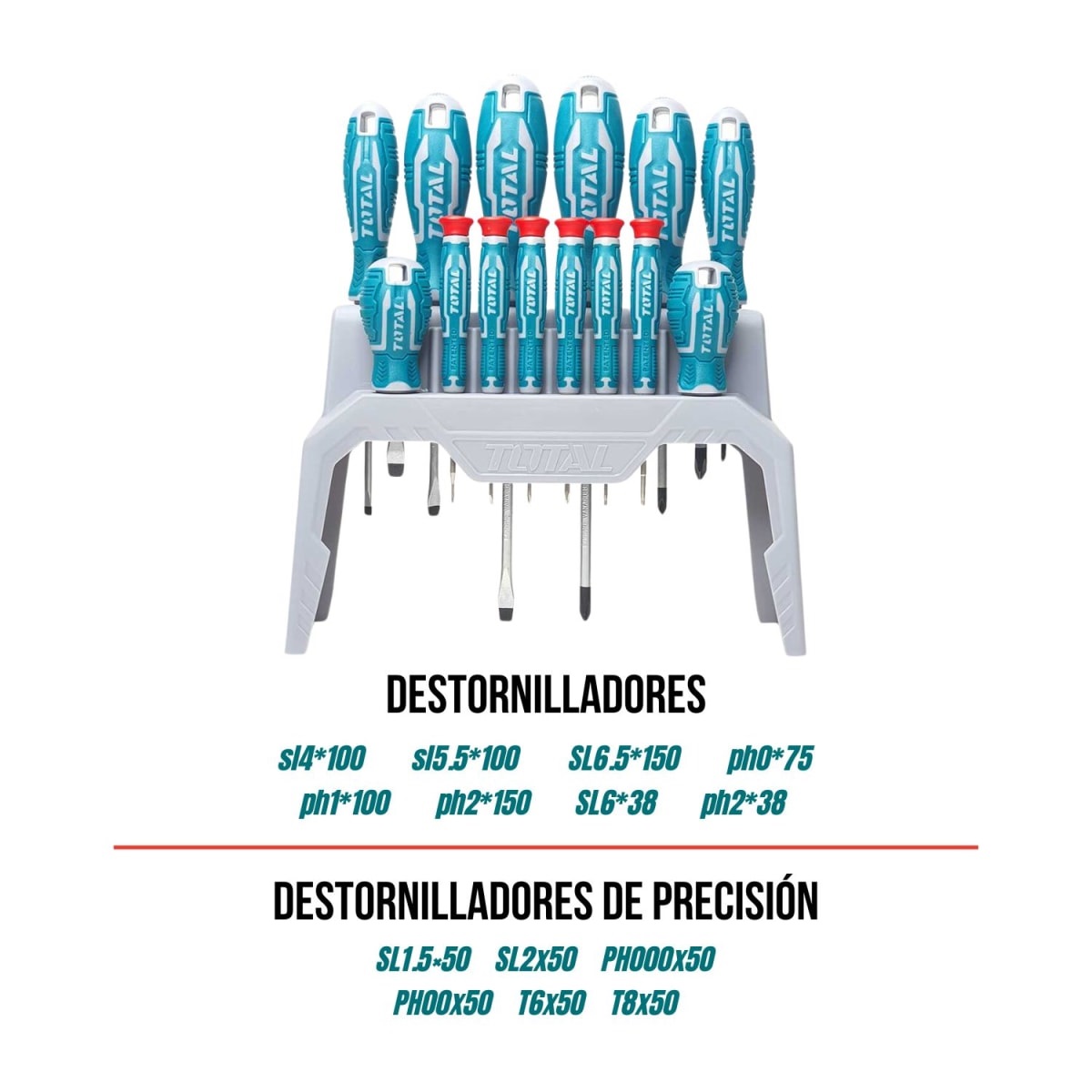 SET DE 14 DESTORNILLADORES TOTAL CLÁSICOS Y PRECISIÓN CON BASE - 3
