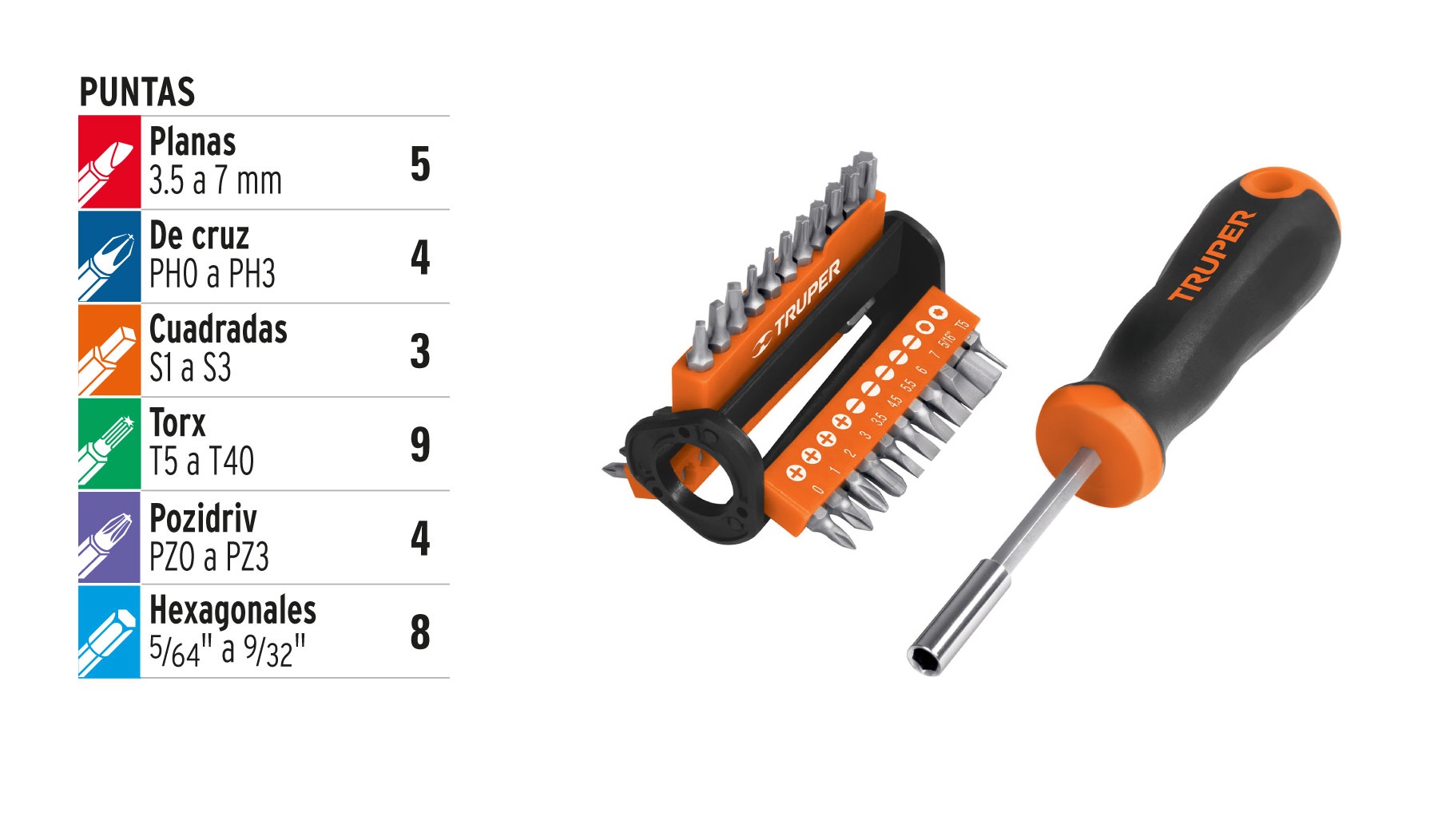 DESARMADOR CON 33 PUNTAS INTERCAMBIABLES TRUPER 13595 - 8