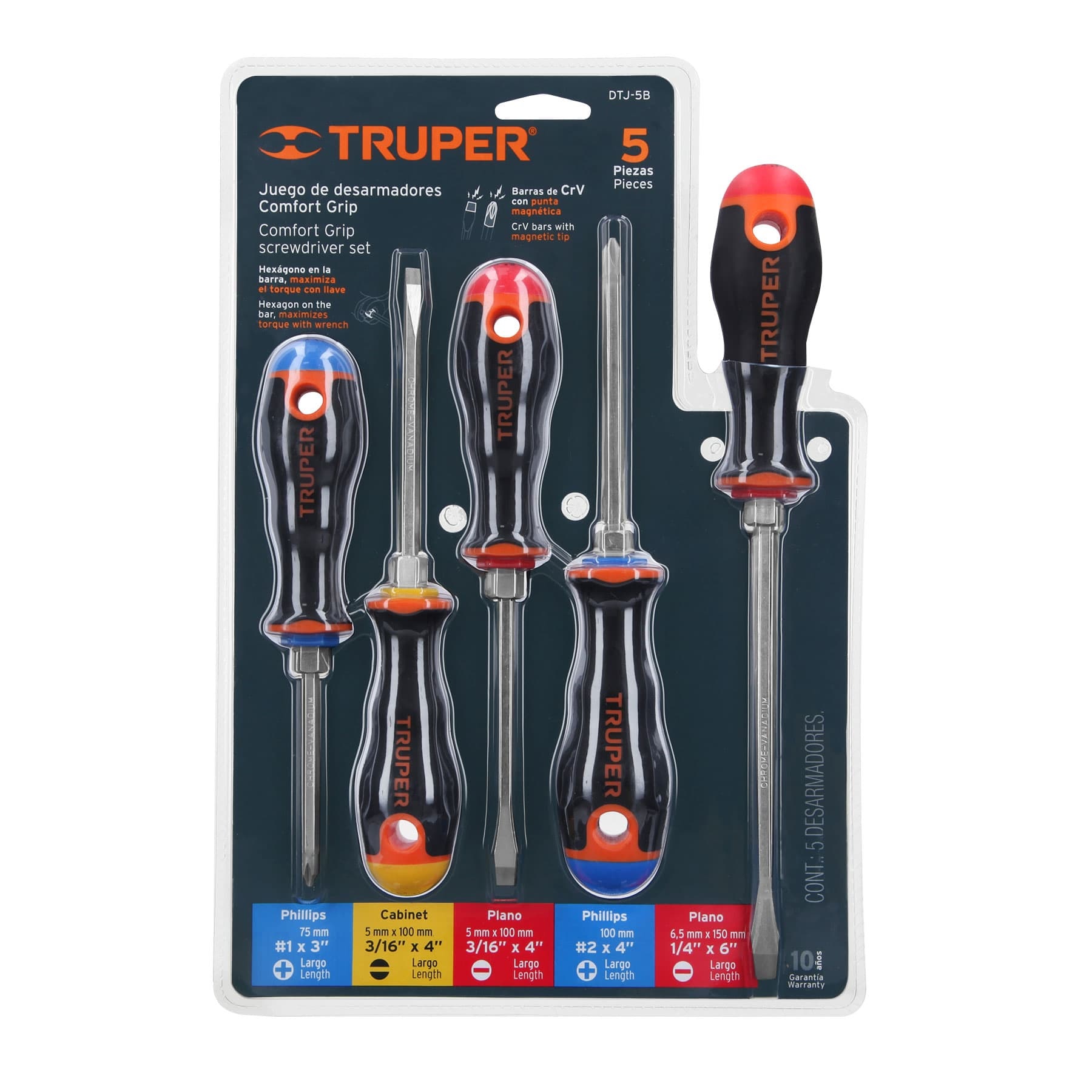 JUEGO DE 5 DESARMADORES MANGO CONFORT GRIP TRUPER 14138 - 4