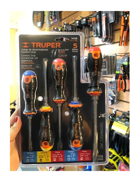 JUEGO DE 5 DESARMADORES MANGO CONFORT GRIP TRUPER 14138 - 5