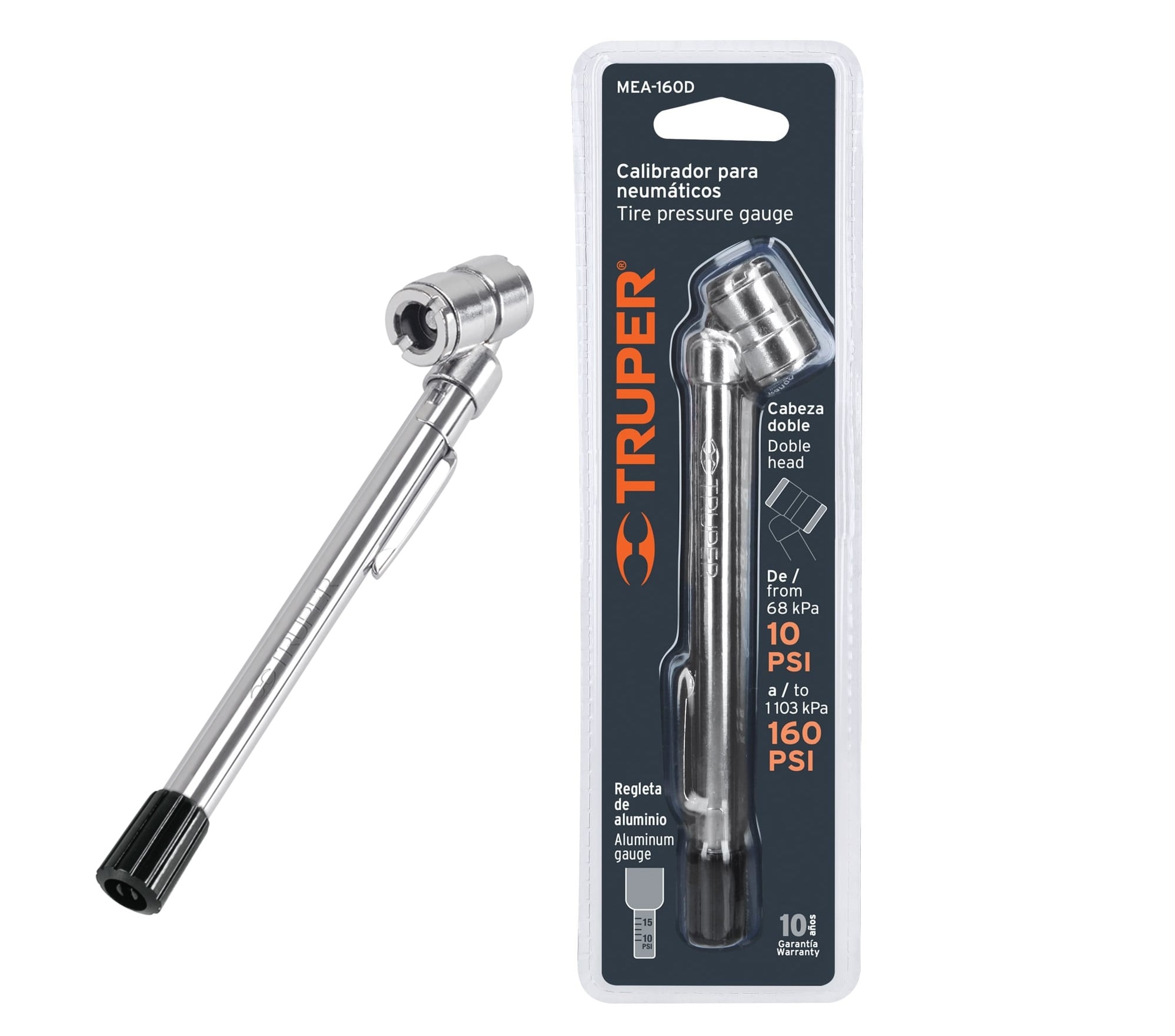 MEDIDOR DE PRESION DE AIRE PARA LLANTAS TRUPER 160 PSI - 1