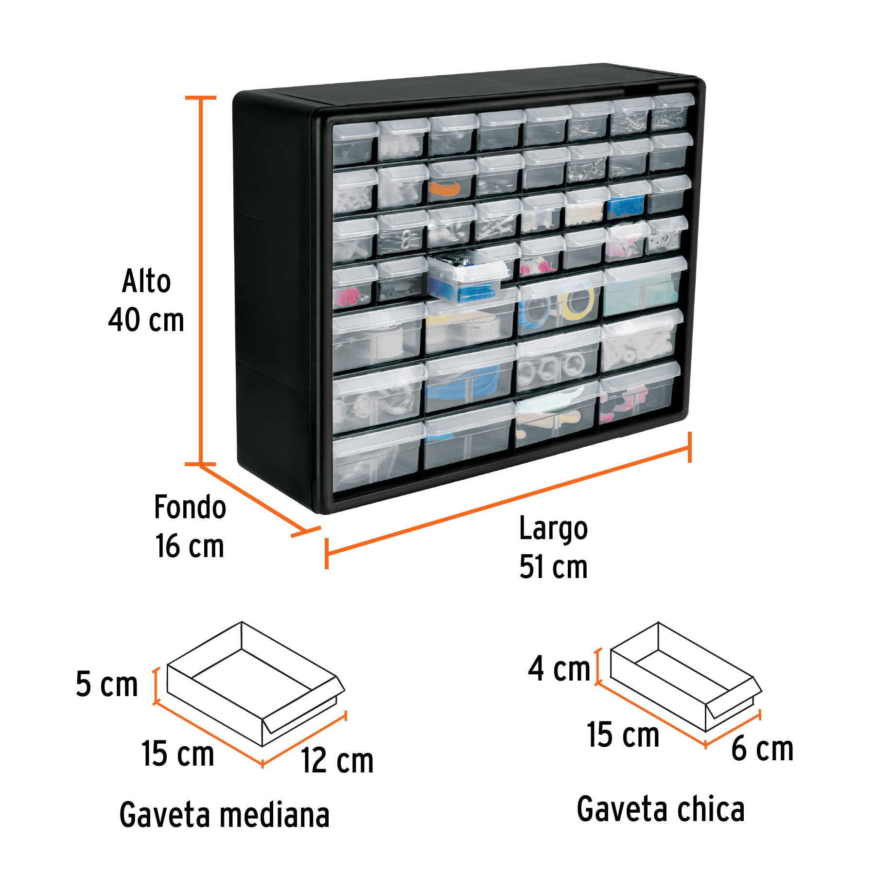 ORGANIZADOR CON 44 GAVETAS, TRUPER 102642 COLOR NEGRO - 2