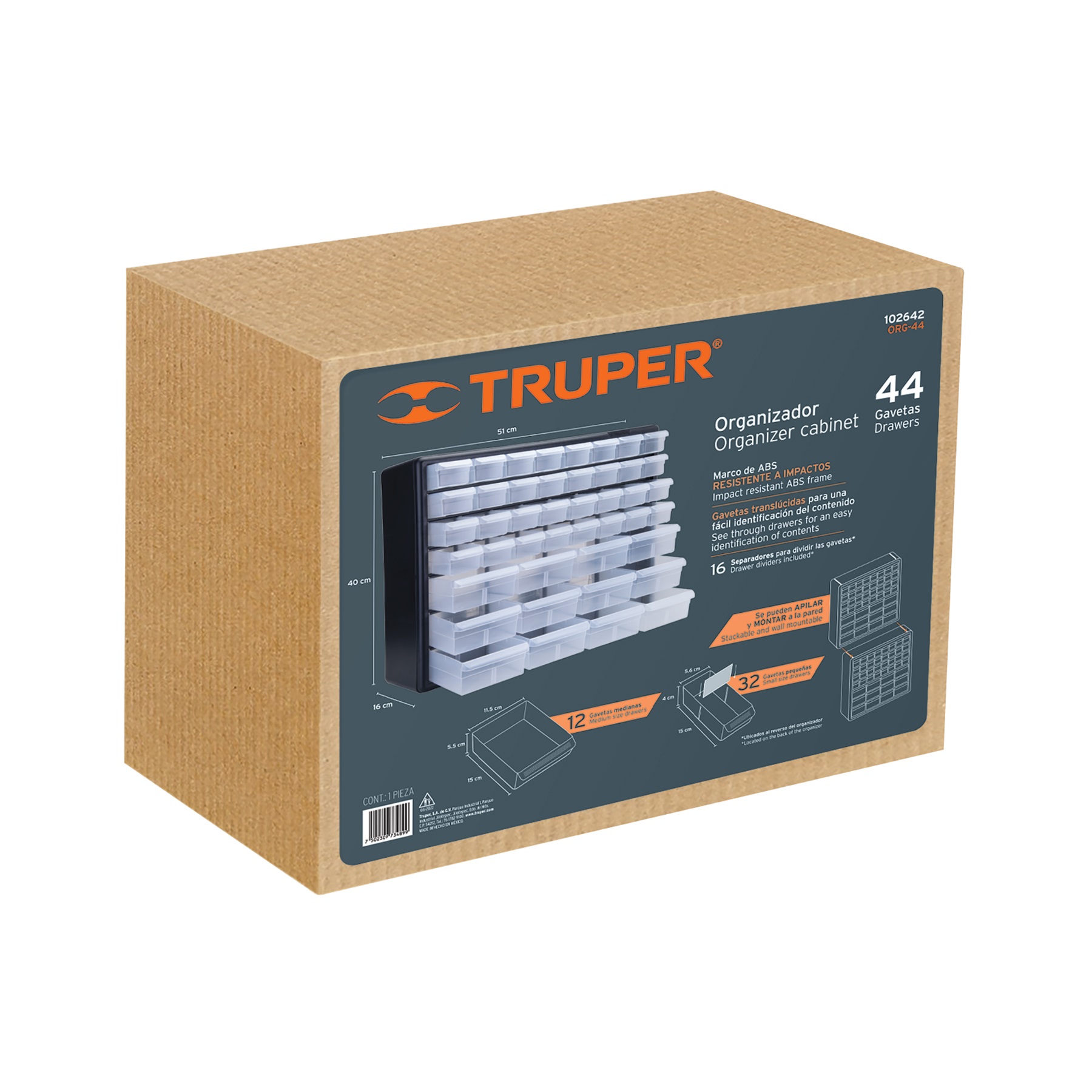 ORGANIZADOR CON 44 GAVETAS, TRUPER 102642 COLOR NEGRO - 5