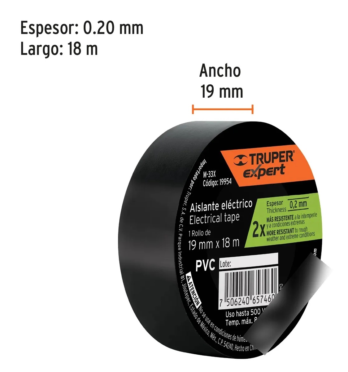 CINTA AISLANTE ELÉCTRICA TRUPER M-33X 19MM X 18M NEGRA PVC - 5