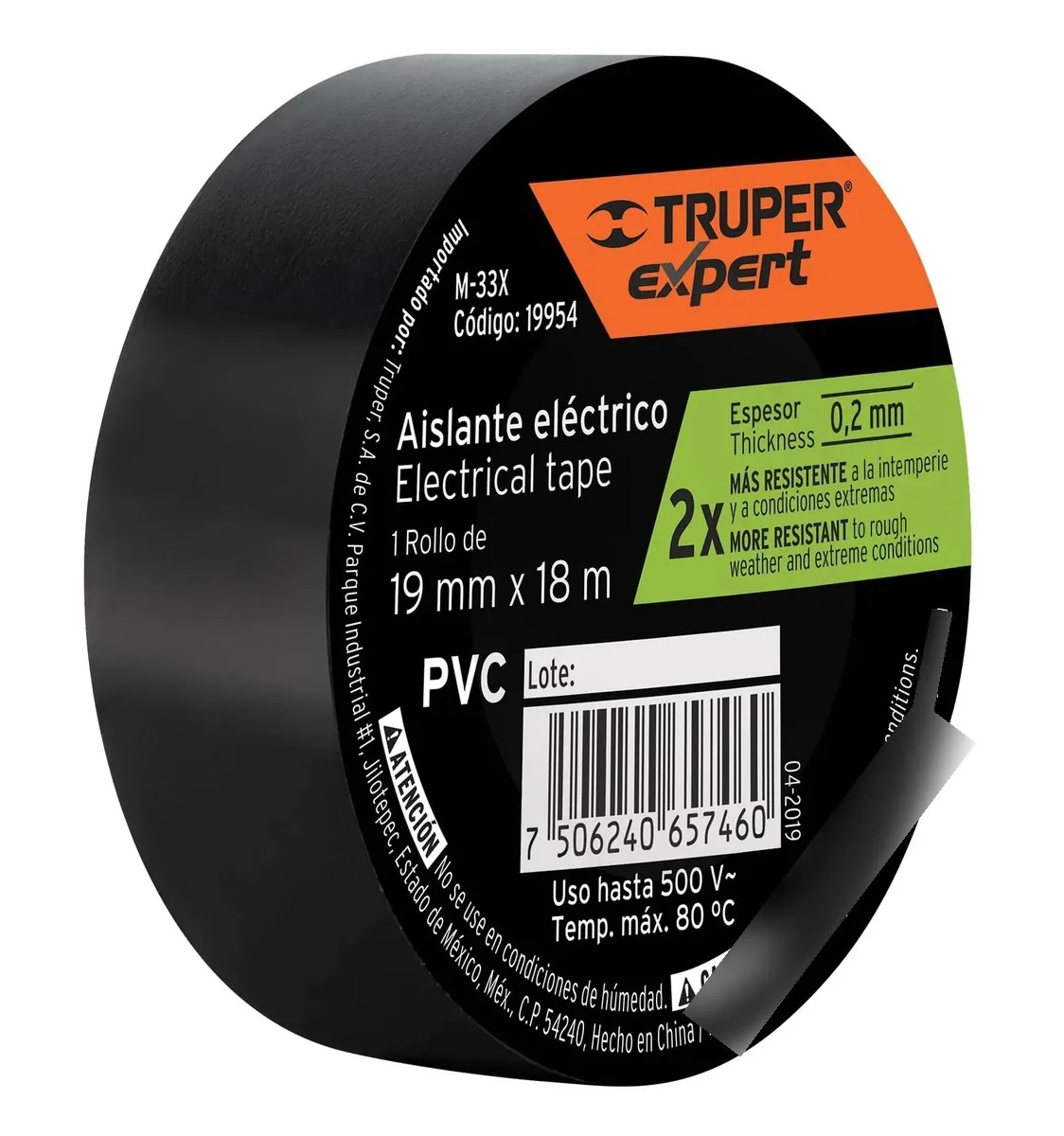 CINTA AISLANTE ELÉCTRICA TRUPER M-33X 19MM X 18M NEGRA PVC - 6