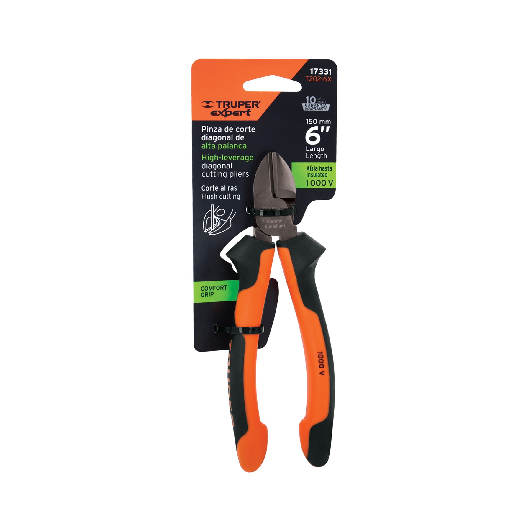 PINZA CORTE DIAGONAL 6 ALTA PALANCA, COMFORT GRIP 17331 NARANJA - 9