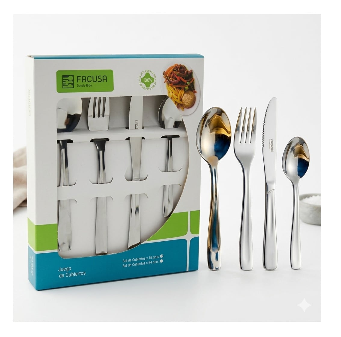 SET DE CUBIERTOS X 16 PIEZAS FACUSA PLATEADO - 1