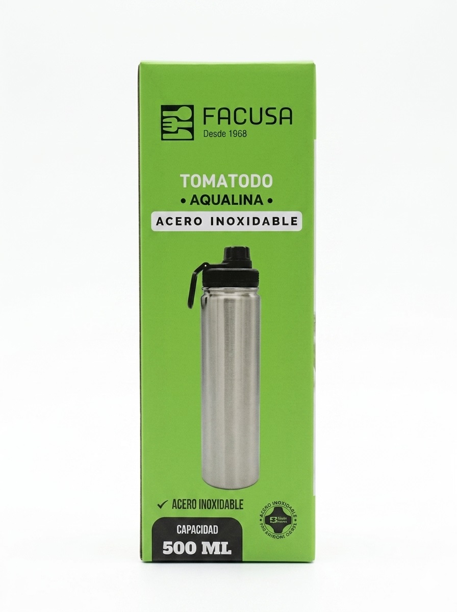TOMATODO FACUSA DE 0,5 ML RESISTENTE 2 CAPAS DE ACERO COLOR PLATEADO - 2