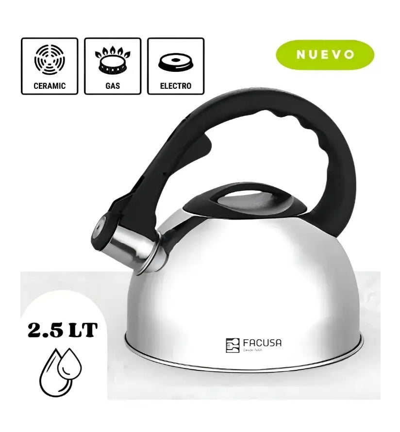 TETERA FACUSA DE 2.5LT ACERO INOX SILBADOR PLATEADO - 2