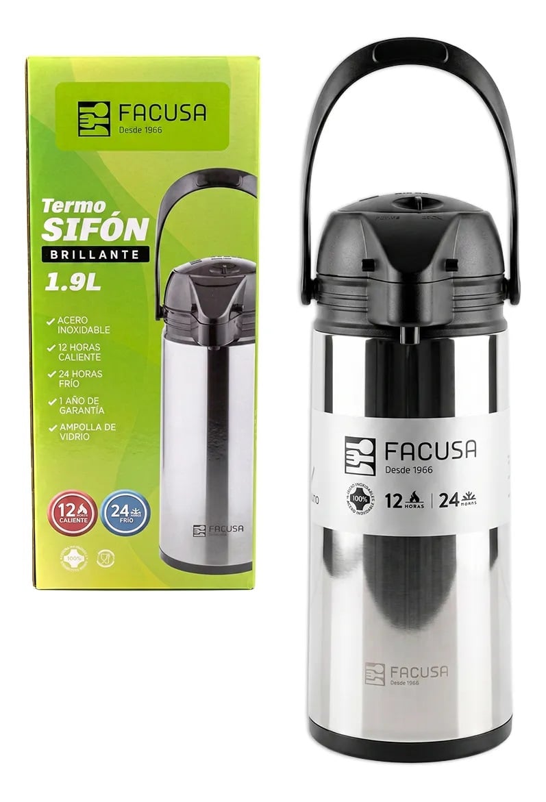 TERMO 1.90 LITROS SIFON SATINADO COLOR ACERO - 1