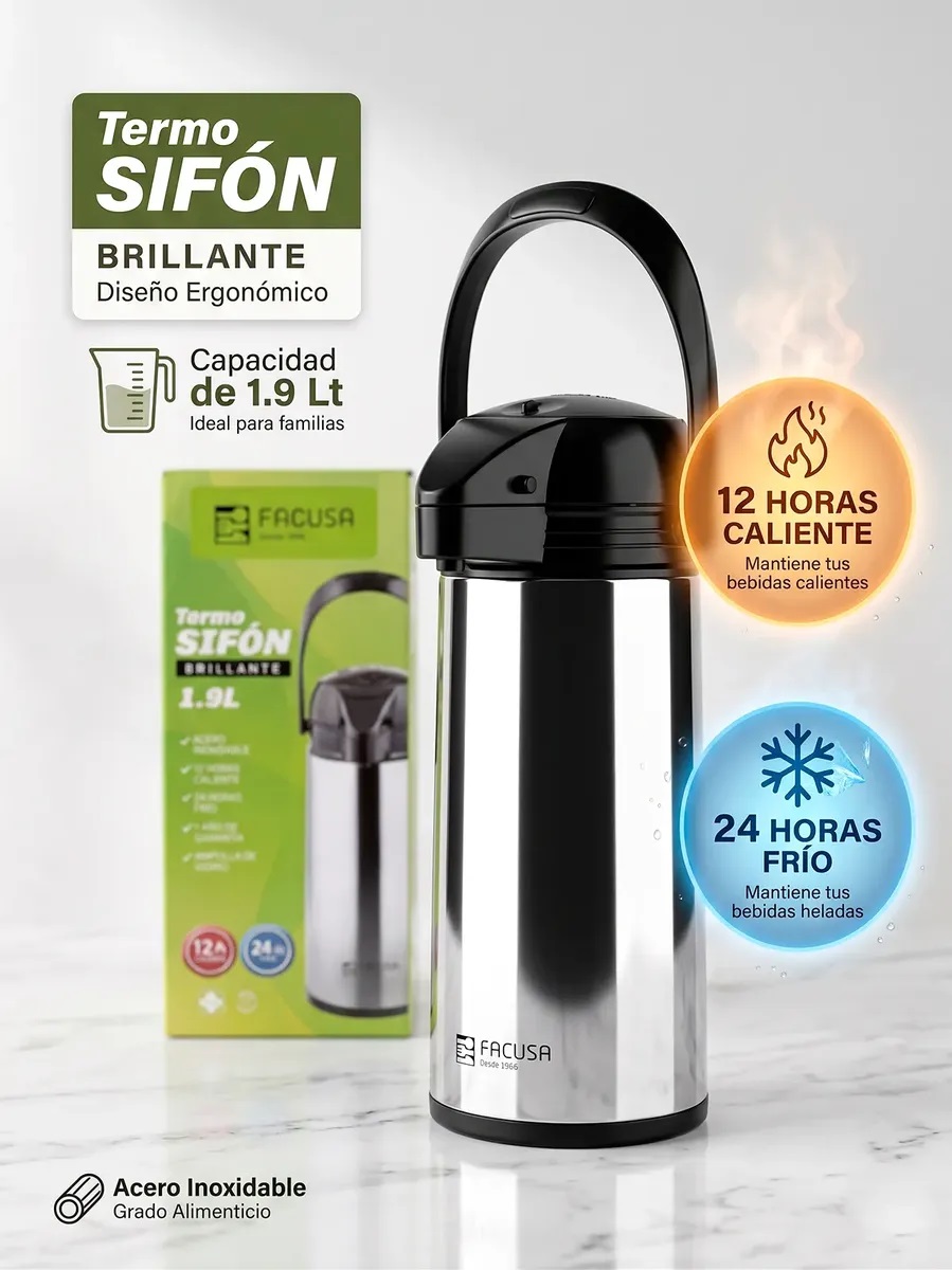 TERMO 1.90 LITROS SIFON SATINADO COLOR ACERO - 8