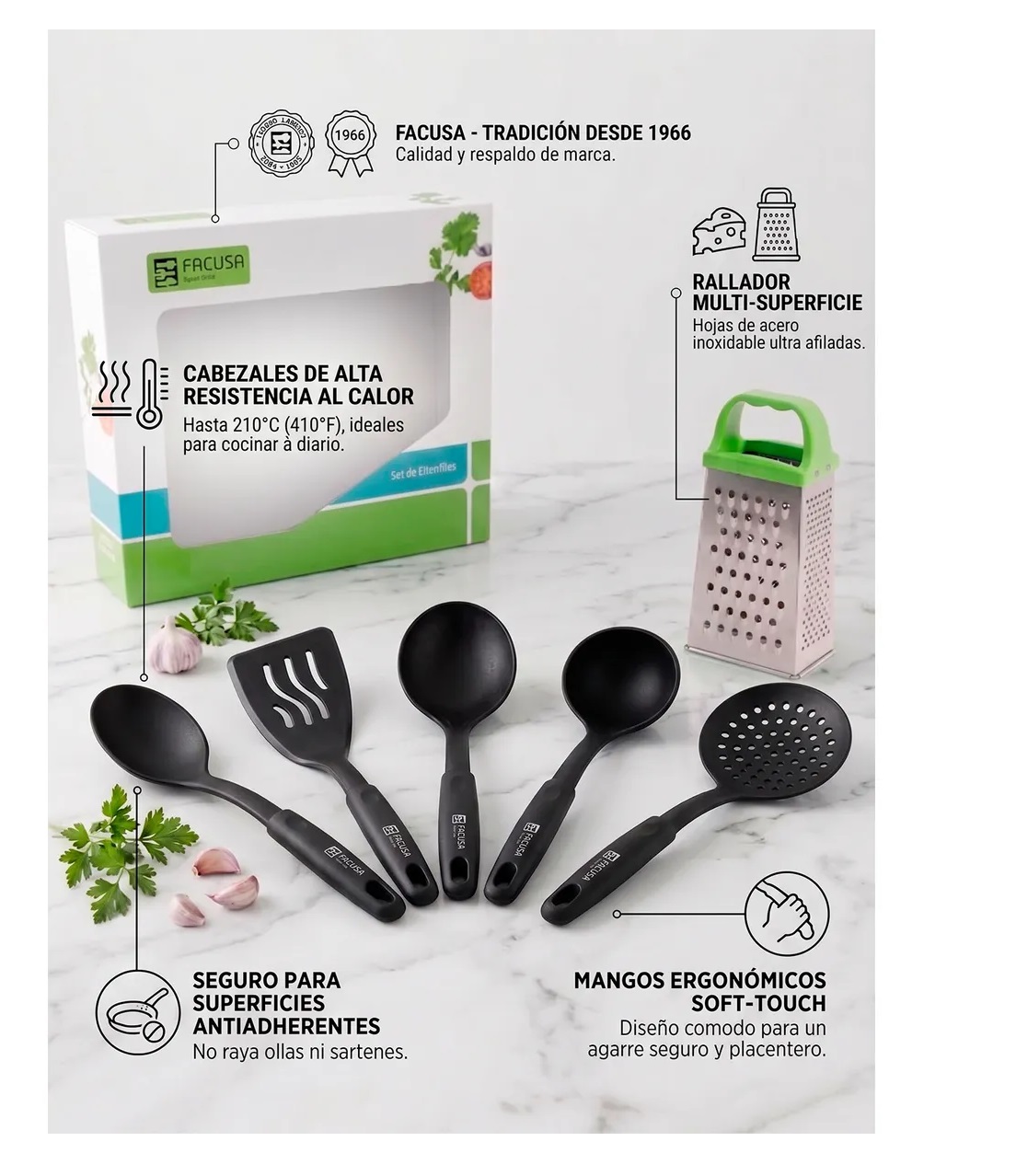 CUCHARONES FACUSA RESISTENTES PARA COCINA MAS RALLADOR - 6