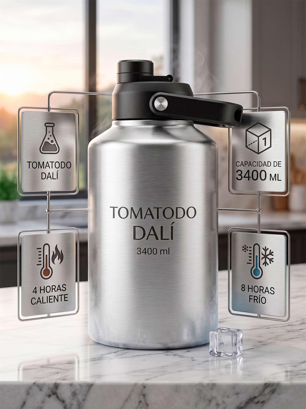 TOMATODO TÉRMICO FACUSA DALÍ 3.4L ACERO INOXIDABLE BPA FREE ANTIGOTEO PLATEADO - 7