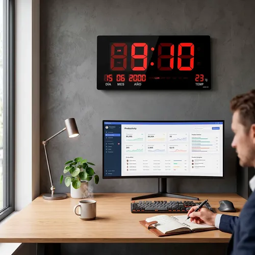 RELOJ DE PARED DIGITAL LED DE 46 CM CON CALENDARIO Y TEMPERATURA NEGRO - 7