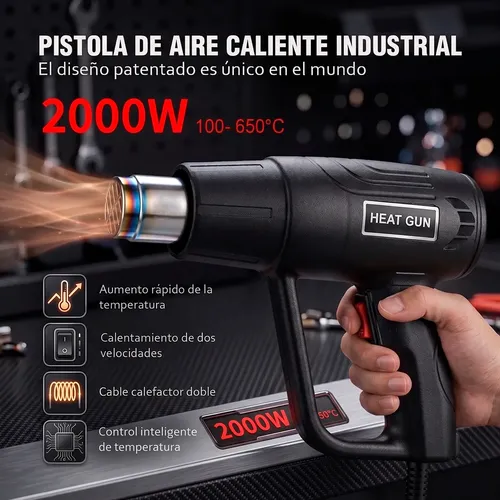 PISTOLA DE CALOR DE 2000 W CON DOS VELOCIDADES NEGRA - 2