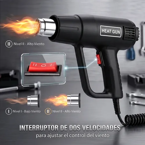 PISTOLA DE CALOR DE 2000 W CON DOS VELOCIDADES NEGRA - 4