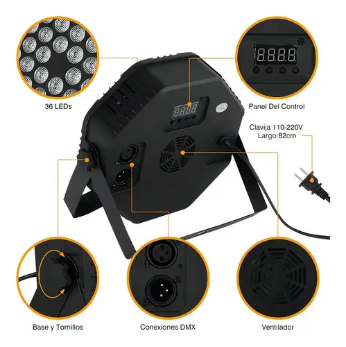 TACHO PAR RGB DE 36 LED CON CONTROL PARA FIESTAS Y EVENTOS - 4