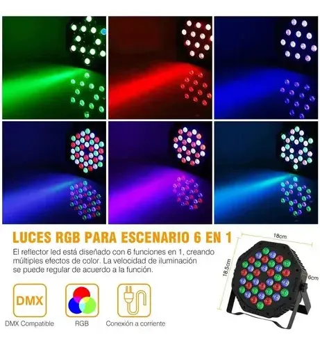 TACHO PAR RGB DE 36 LED CON CONTROL PARA FIESTAS Y EVENTOS - 5