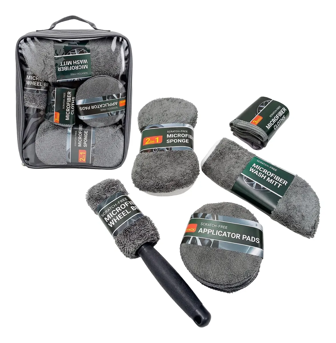 KIT DE LAVADO PARA AUTO DE MICROFIBRA 9 PIEZAS CON ESTUCHE - 1